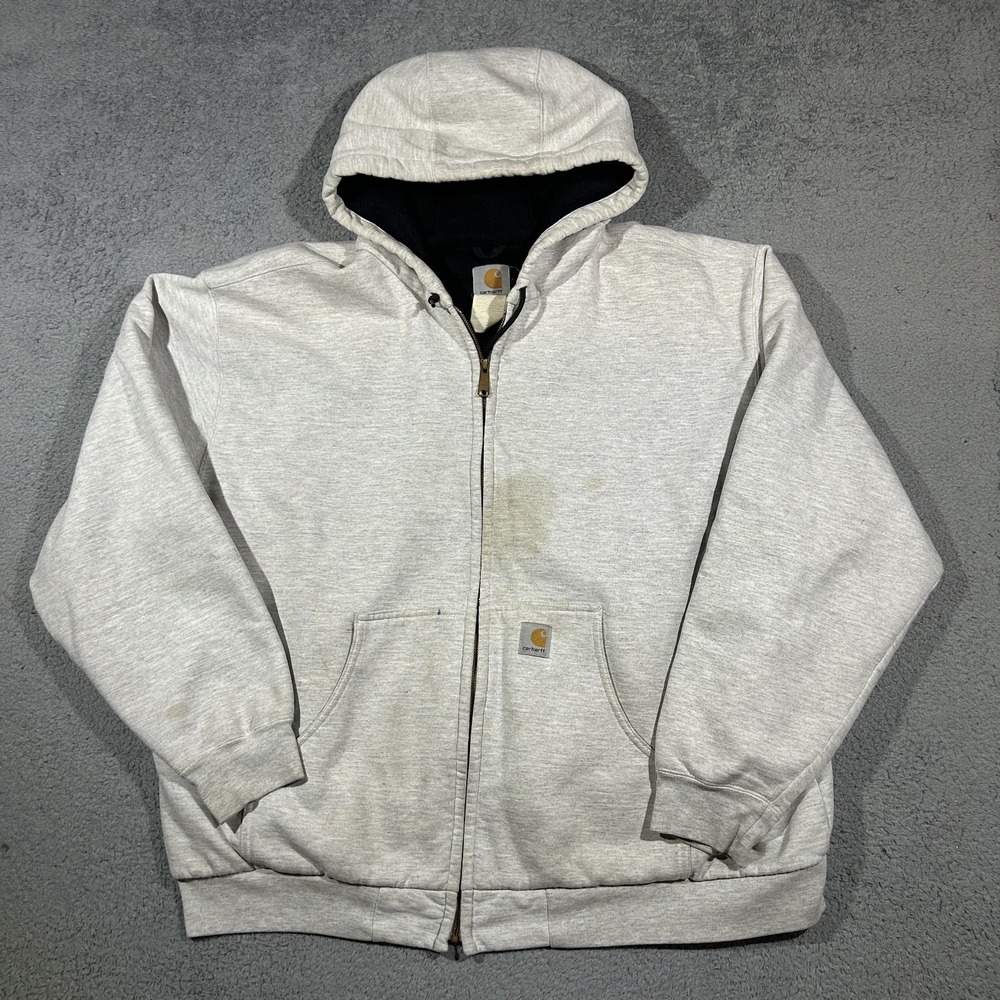 Vintage Carhartt Men's XL Gray Full Zip Hooded Sweatshirt Heavy Cotton